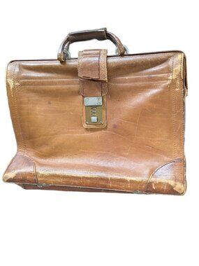 Henwick Vintage Leather Briefcase with Hinged Mouth Opening and Combo Lock